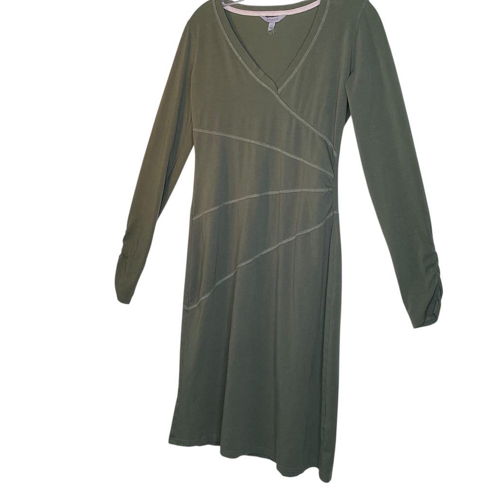Athleta Olive Green Organic Cotton Long Sleeve Dress S Small Tall Outdoors EUC - Picture 2 of 11